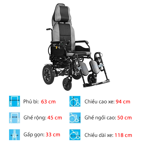 Xe lăn điện tự động ngả nằm D503EX - full